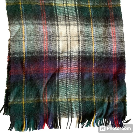 Vtg Plaid Cashmere Feel Acrylic Blanket Scarf Green Dress Malcolm Tartan Japan - Picture 1 of 10
